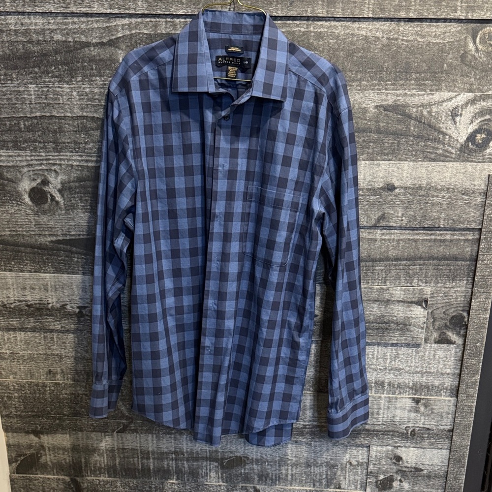 ALFRED SUNG Blue Checkered Men's Shirt